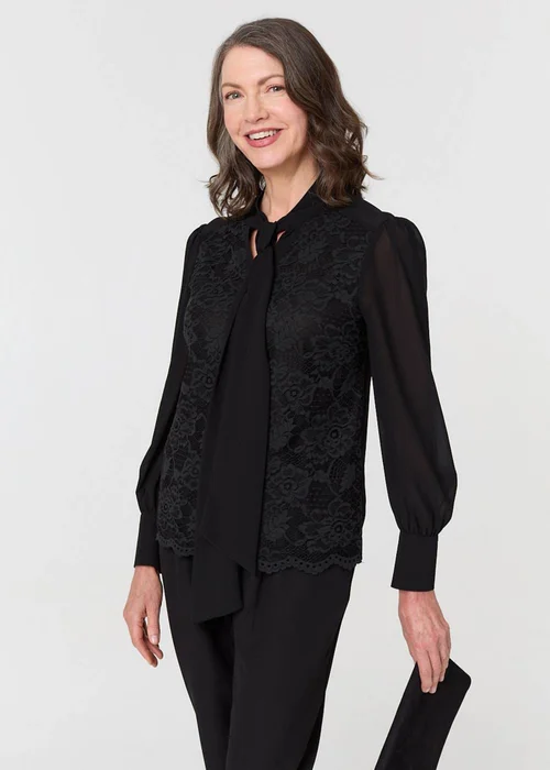 Izabel London Black Floral Lace Semi Sheer Textured Blouse - 18 Image 1