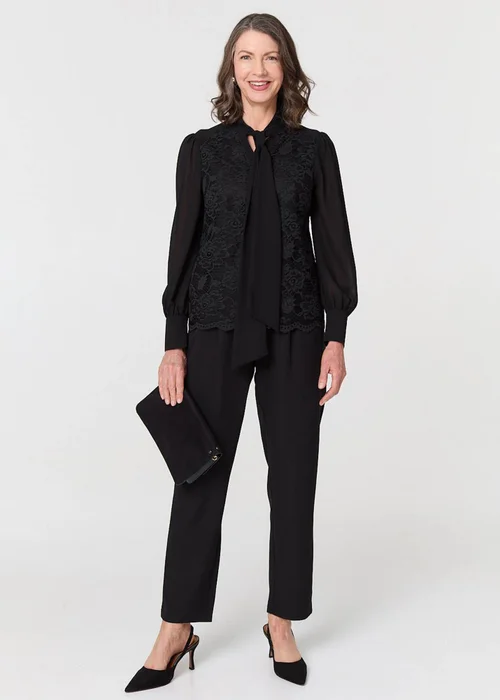 Izabel London Black Floral Lace Semi Sheer Textured Blouse - 18 Image 4