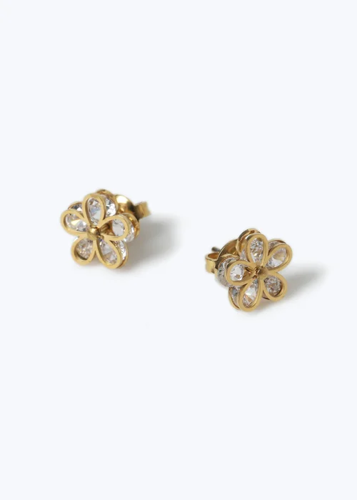Muse Gold Flower Stud Earrings - One Size Image 2