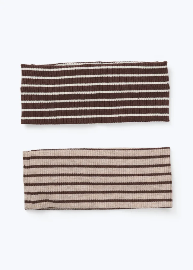 Muse 2 Pack Brown Stripe Ribbed Headbands