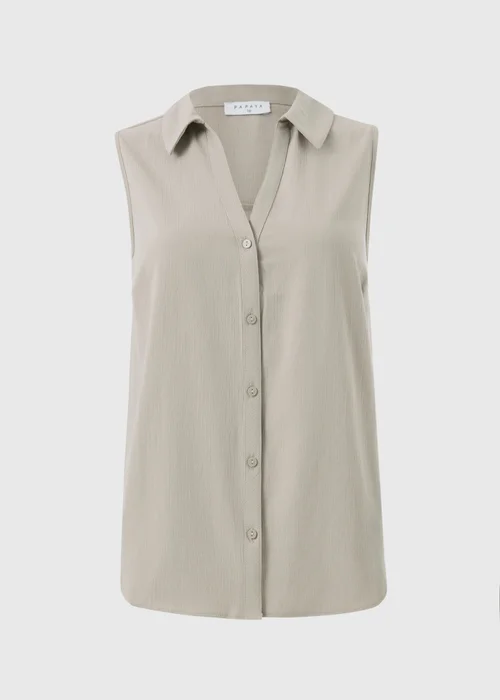 Taupe Sleeveless Clipper Shirt - Size 8 Image 3