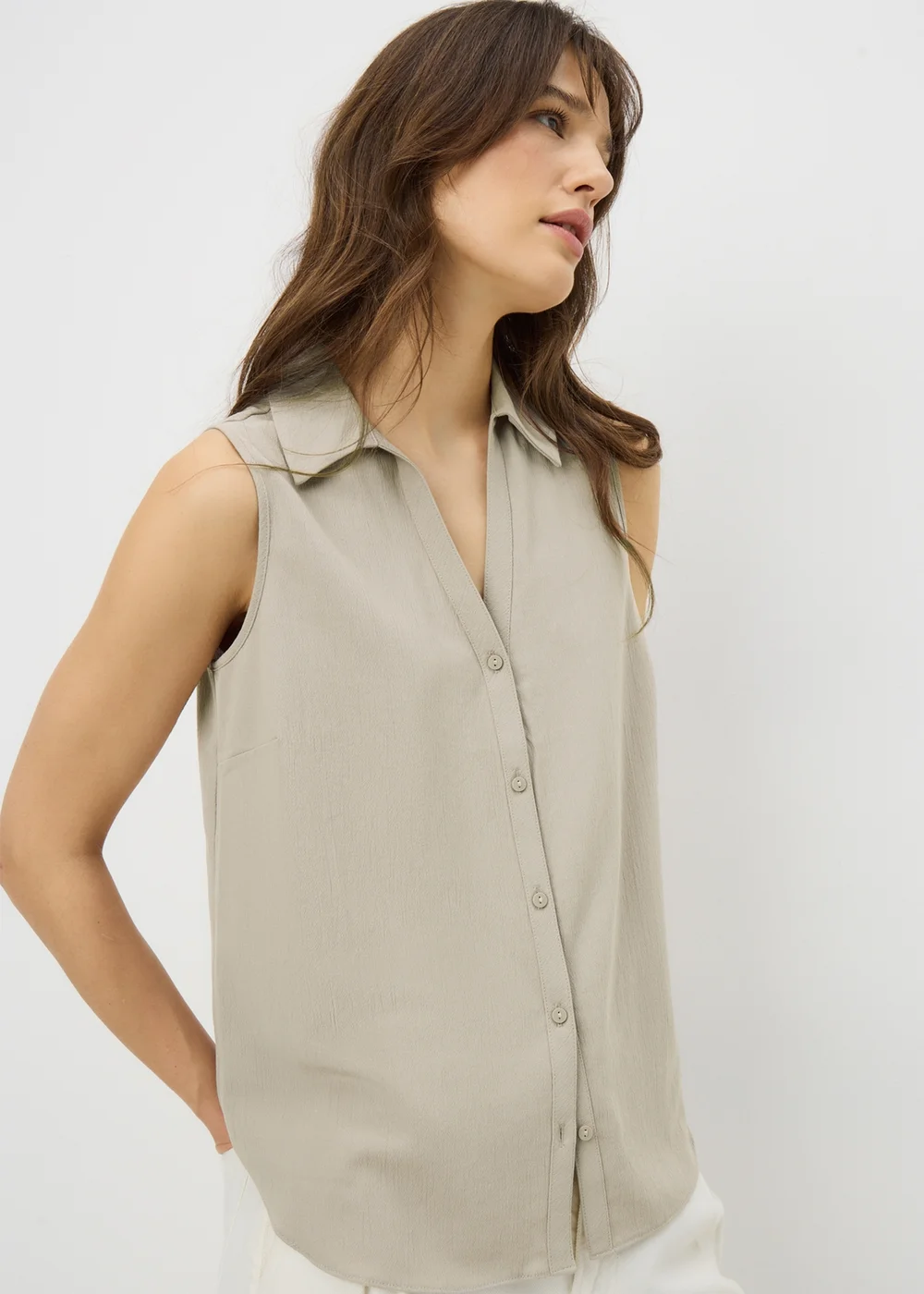 Taupe Sleeveless Clipper Shirt - Size 8 Image 1