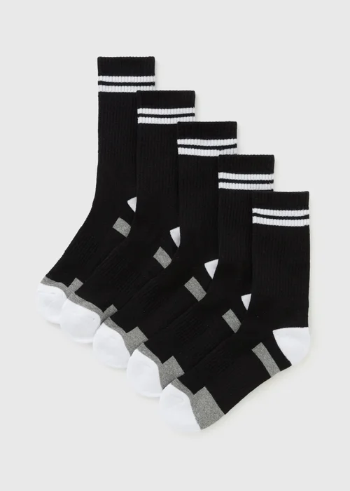 5 Pack Black Athletic Sports Socks - 6-8.5 Image 1