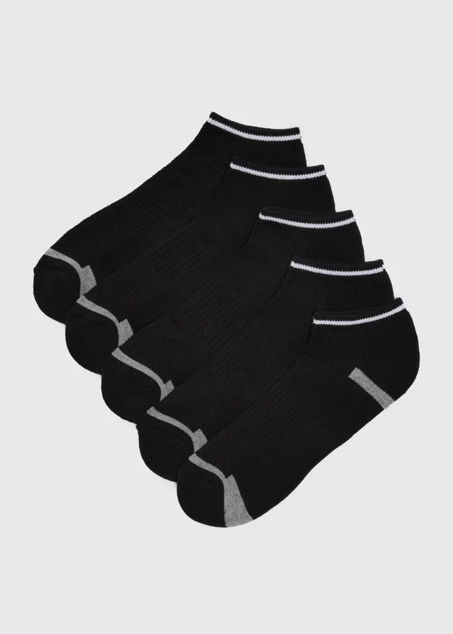 5 Pack Black Athletic Trainer Socks