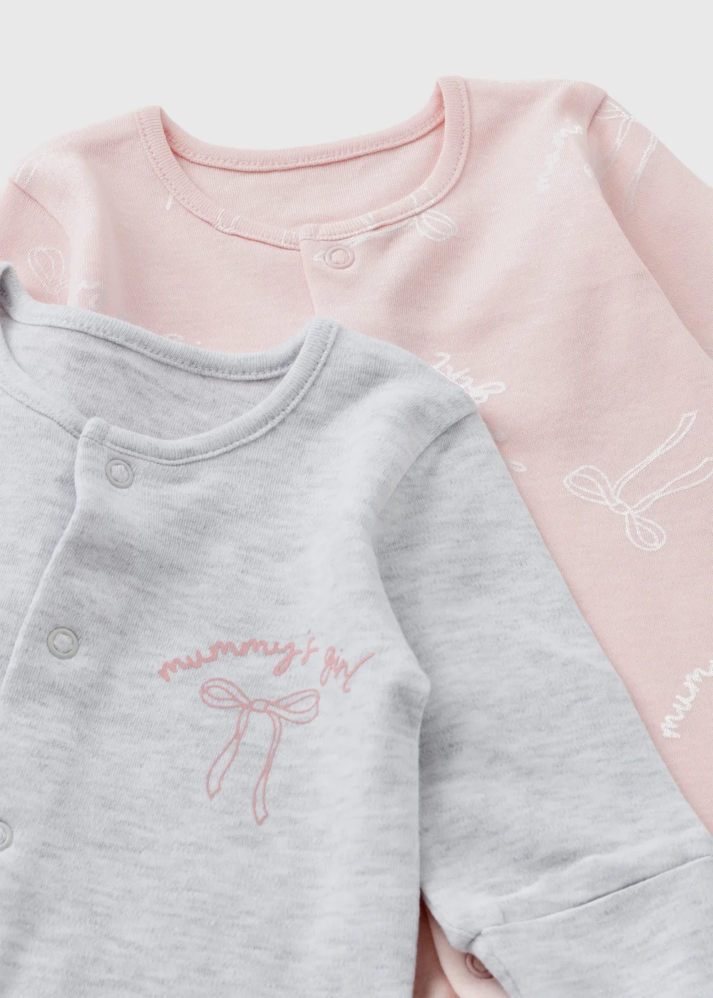2 Pack Baby Pink Bow Mummy's Girl Sleepsuits (0-23mths) - First Size Image 2