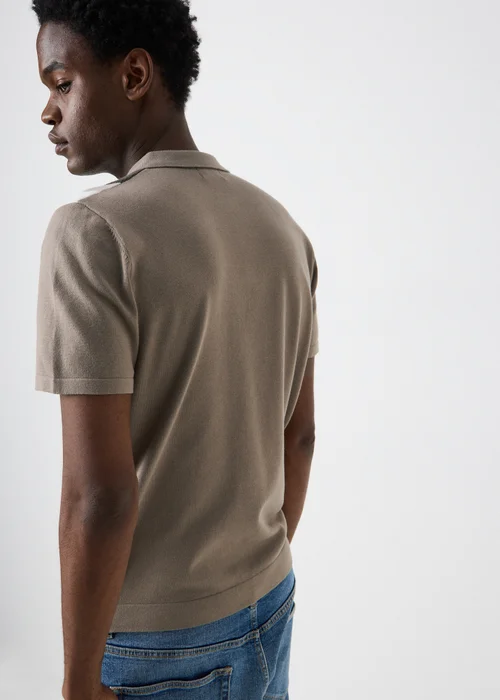 Stone Colour Block Knitted Polo Shirt - L Image 2