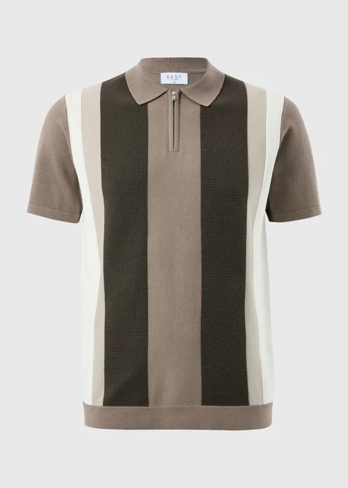 Stone Colour Block Knitted Polo Shirt - L Image 4