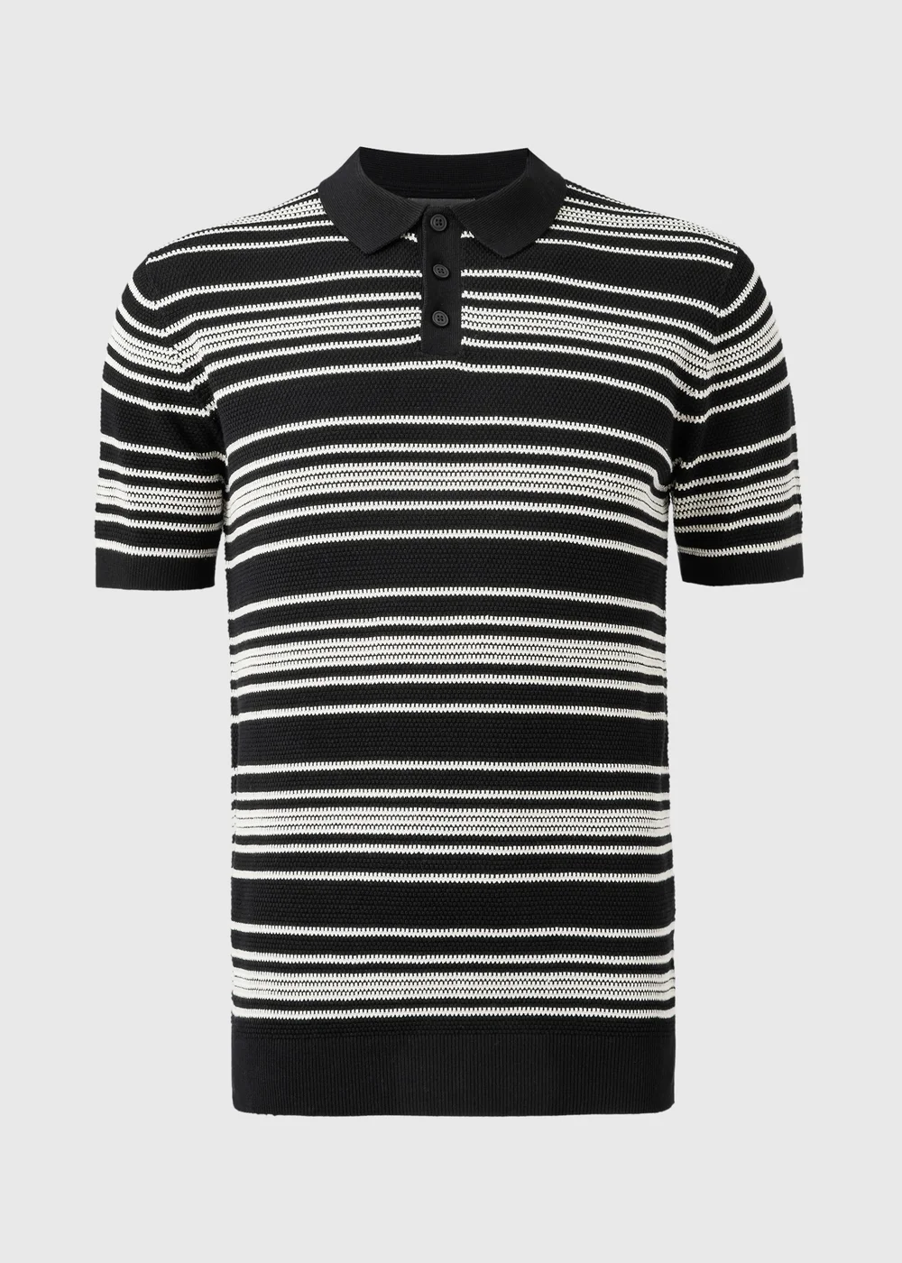 Black Stripe Knitted Polo Shirt - M Image 4