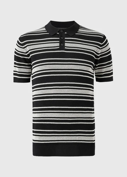 Black Stripe Knitted Polo Shirt - M Image 4