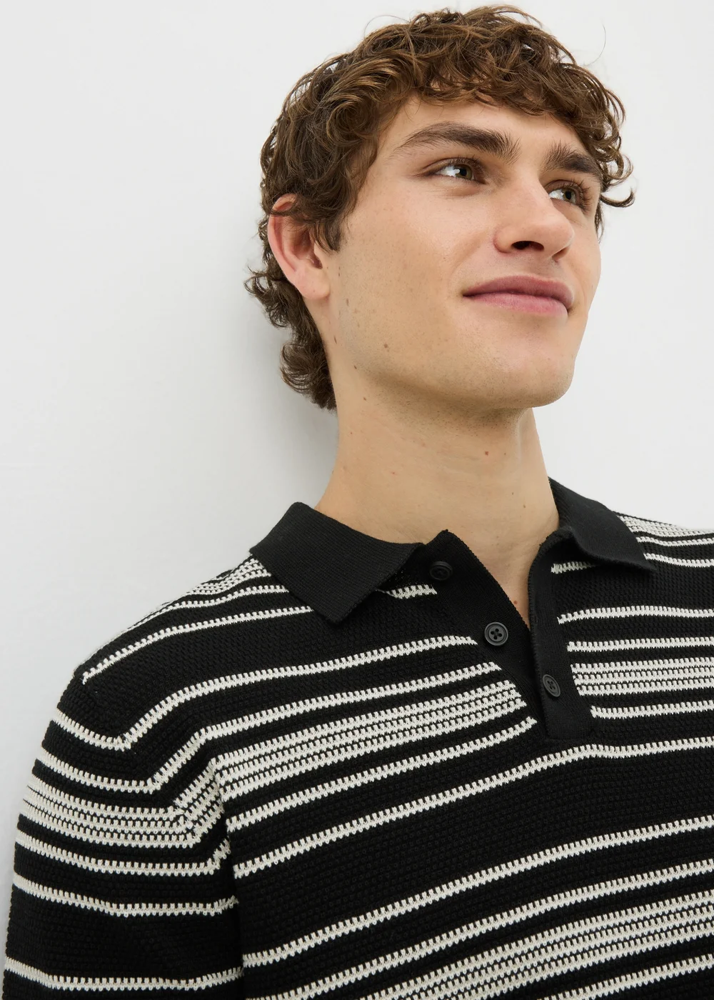 Black Stripe Knitted Polo Shirt - M Image 3