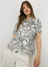 Black Leaf Print Tie Waist Co Ord Shirt - Size 8 Image 1