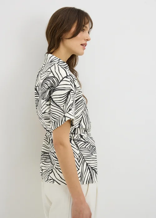 Black Leaf Print Tie Waist Co Ord Shirt - Size 8 Image 3