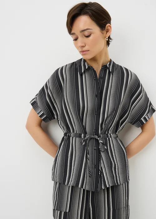 Black Stripe Tie Waist Co Ord Shirt - 16 Image 1