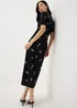 Black Floral Ruched Supersoft Midi Dress - Size 8 Image 3