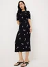 Black Floral Ruched Supersoft Midi Dress - Size 8 Image 1