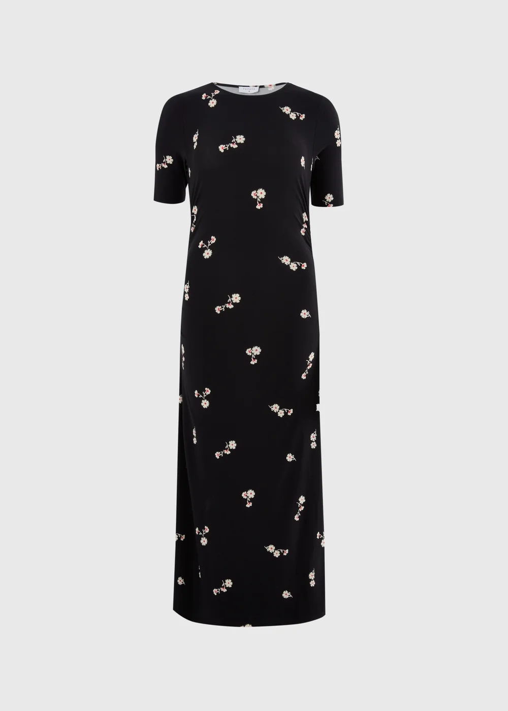Black Floral Ruched Supersoft Midi Dress - Size 8 Image 4