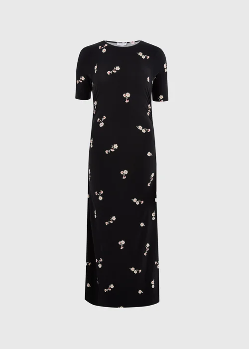 Black Floral Ruched Supersoft Midi Dress - Size 8 Image 4