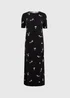 Black Floral Ruched Supersoft Midi Dress - Size 8 Image 4
