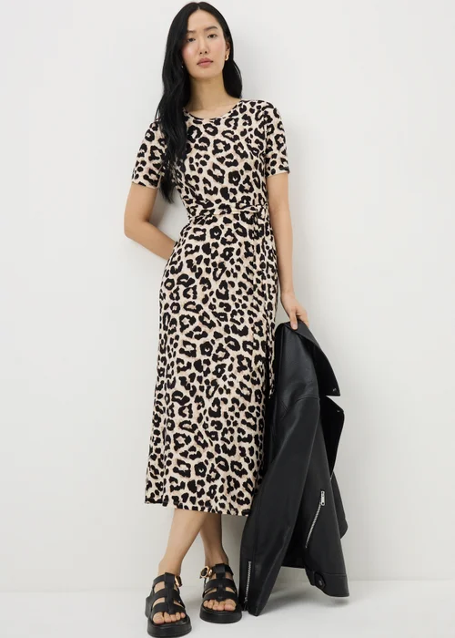 Brown Leopard Print Belted Supersoft Midi Dress - Size 10 Image 2