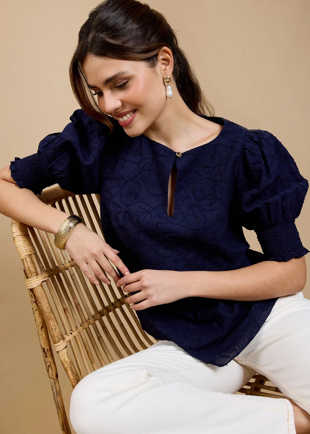 Little Mistress Navy Embroidered Top by Vicky Pattison - 8 Image 1