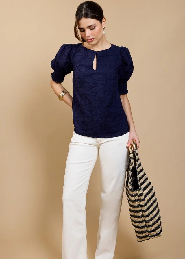 Little Mistress Navy Embroidered Top by Vicky Pattison
