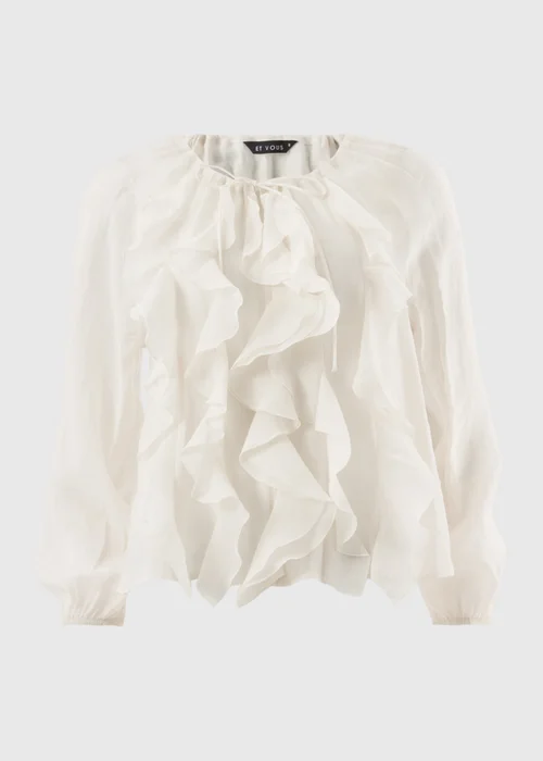 Et Vous Cream Statement Frill Blouse - Size 8 Image 4