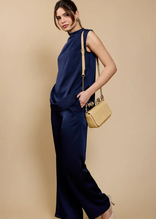 Little Mistress Navy Satin Wide Leg Trousers by Vicky Pattison - 8 Image 2