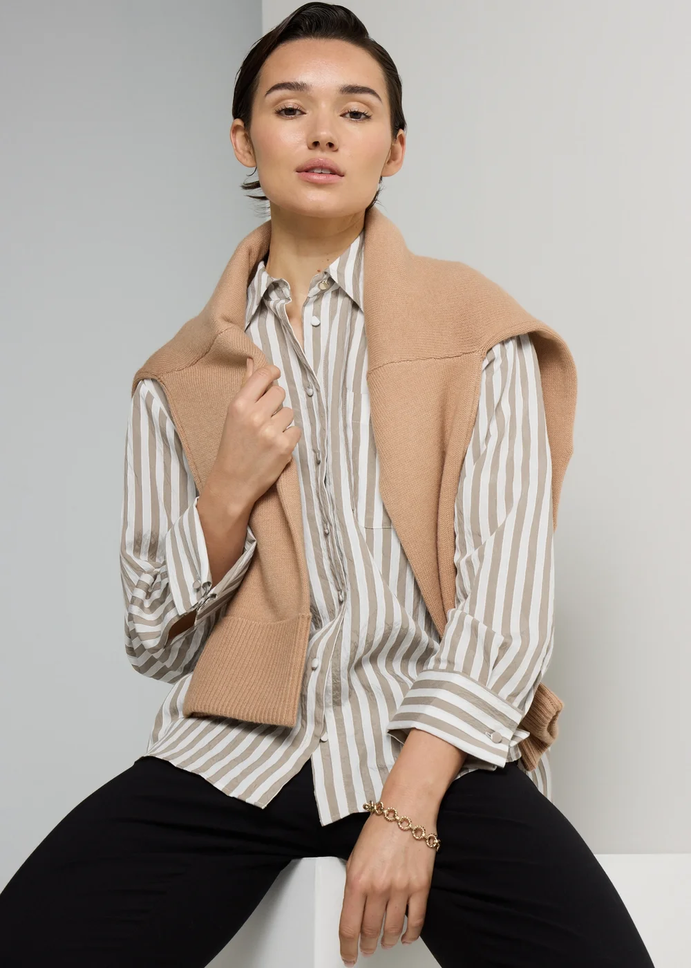 Et Vous Beige Stripe Shirt - Size 10 Image 2