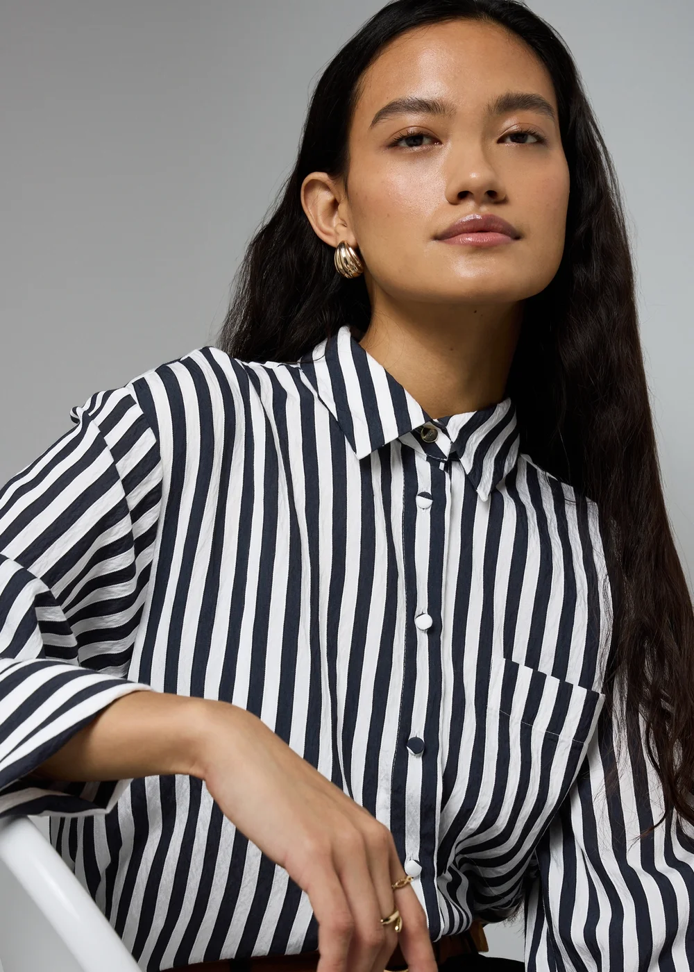 Et Vous Navy Stripe Shirt - Size 12 Image 2