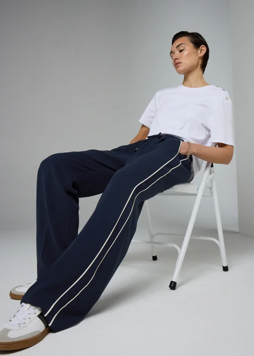 Et Vous Navy Side Stripe Trousers - Size 08 29 leg Image 1