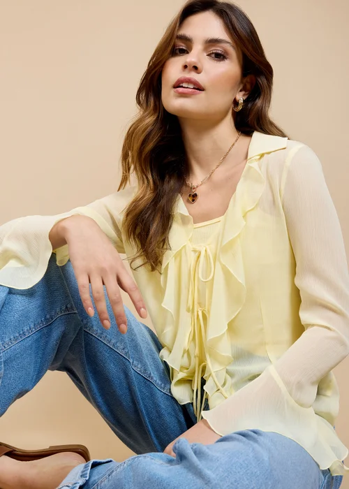 Little Mistress Lemon Satin Jacquard Frill Top by Vicky Pattison - 20 Image 4