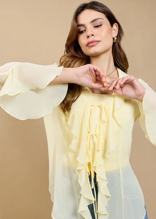 Little Mistress Lemon Satin Jacquard Frill Top by Vicky Pattison - 20 Image 3