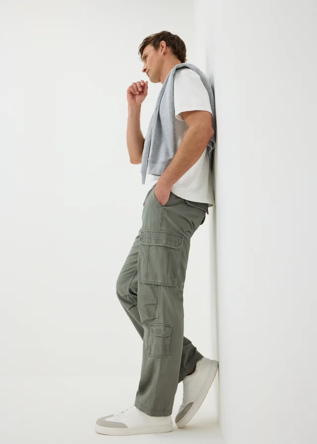 Khaki Loose Fit Cargo Trousers
