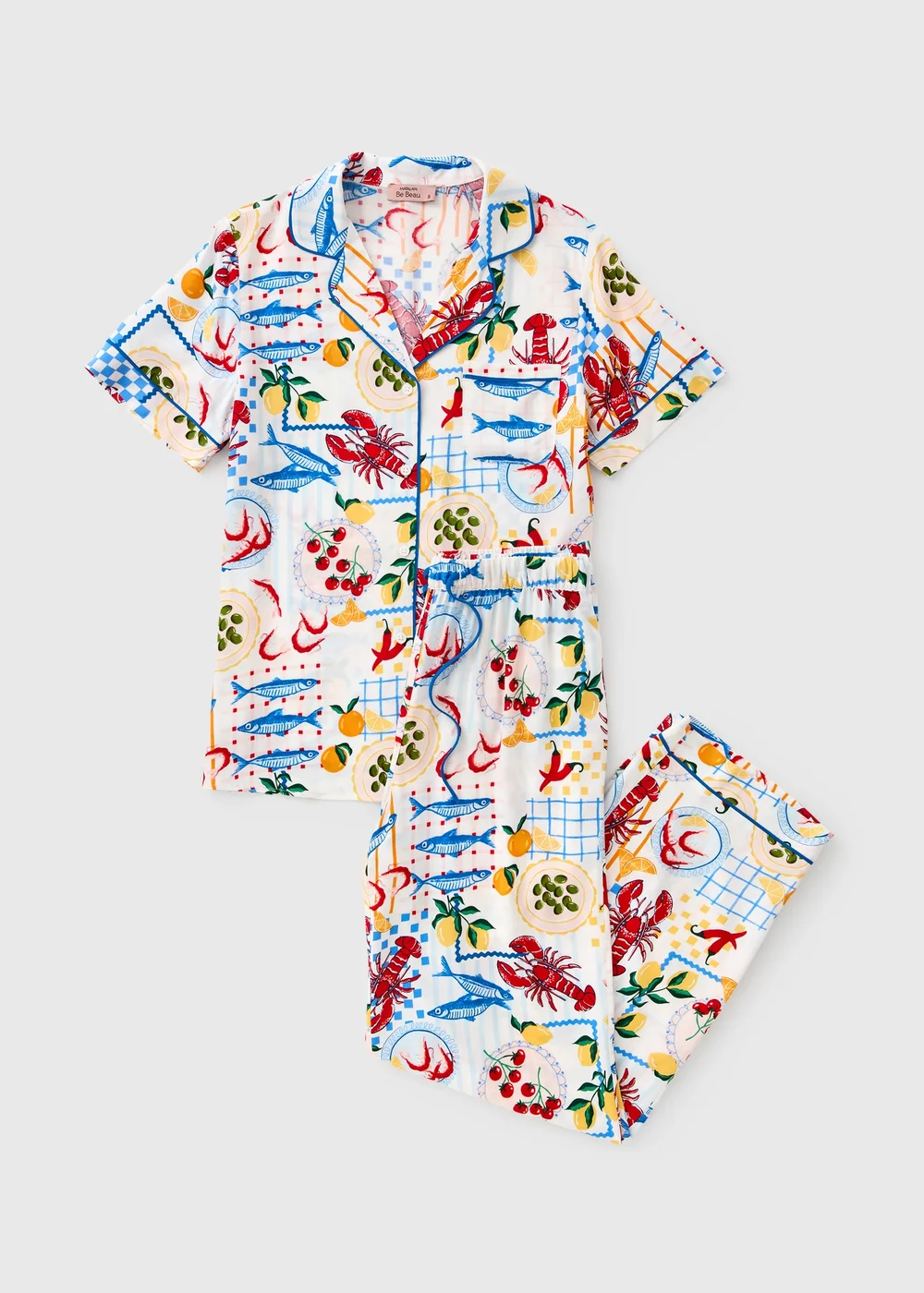 White Lobster Print Supersoft Traditional Button Up Pyjama Set - Size 14 Image 3