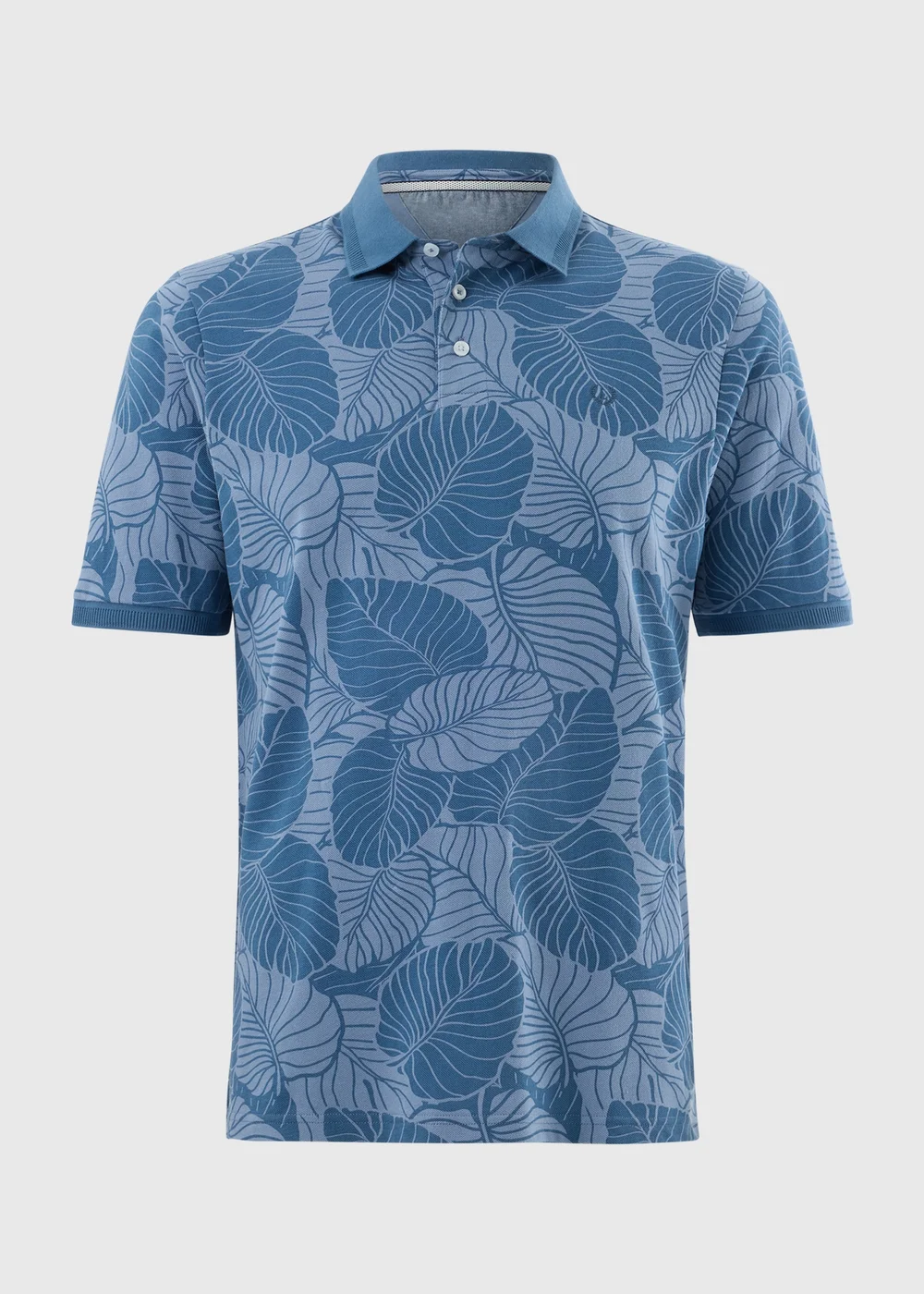 Blue Palm Print Polo Shirt - S Image 4