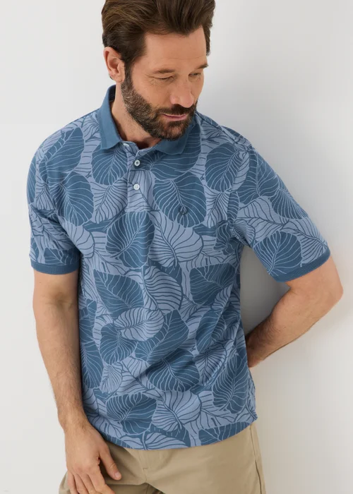 Blue Palm Print Polo Shirt - S Image 1