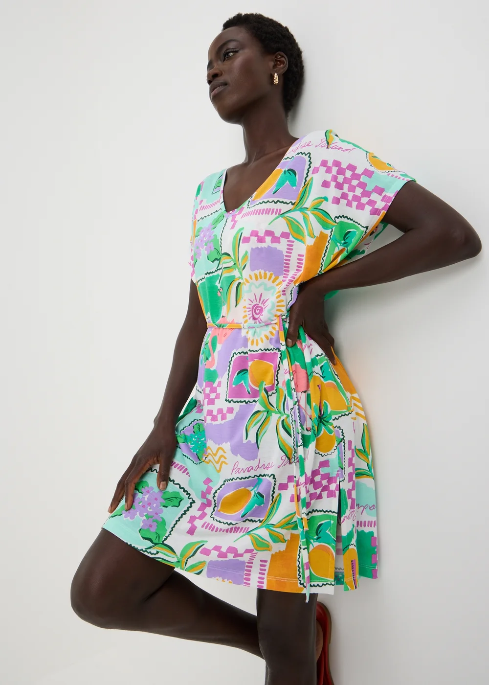 Multicolour Postcard Jersey Kaftan - XS Image 1