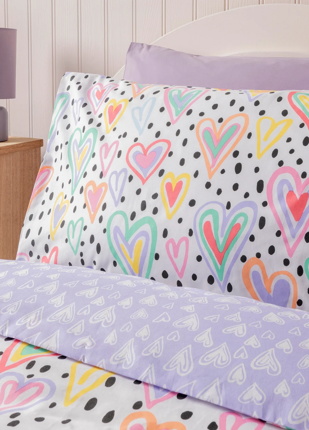 Lilac Polka Dot Heart Duvet Set - Single Image 2