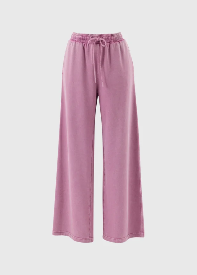 Raspberry Acid Wash Wide Leg Jogging Bottoms