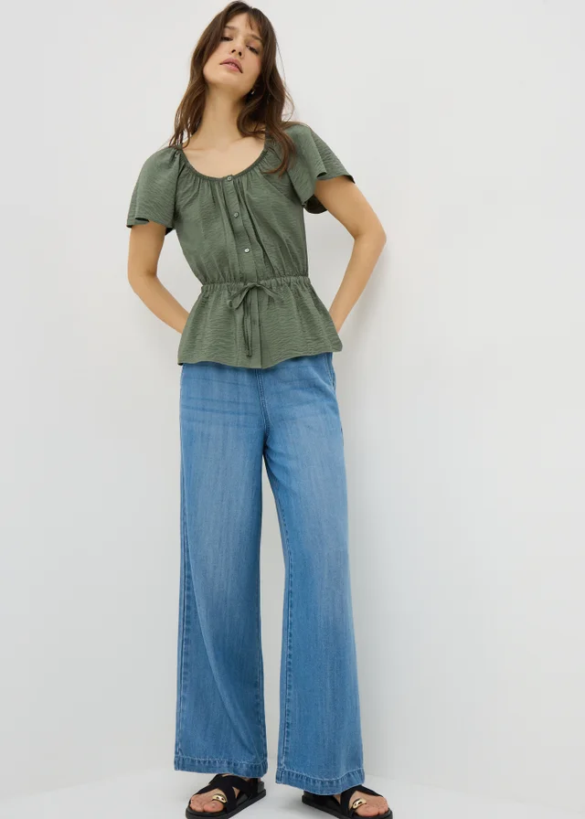 Green Angel Sleeve Tie Waist Shirt