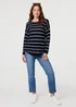 Izabel London Navy Striped Drop Shoulder Long Sleeve Top - 8 Image 4