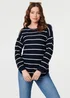 Izabel London Navy Striped Drop Shoulder Long Sleeve Top - 8 Image 1