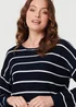 Izabel London Navy Striped Drop Shoulder Long Sleeve Top - 8 Image 3