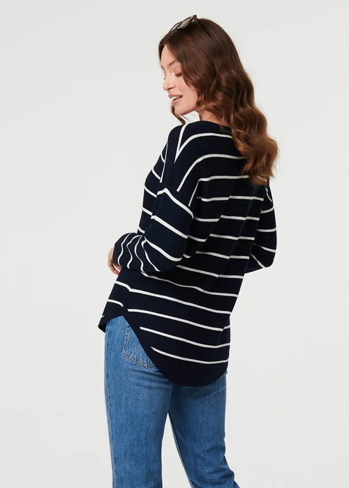 Izabel London Navy Striped Drop Shoulder Long Sleeve Top - 8 Image 2