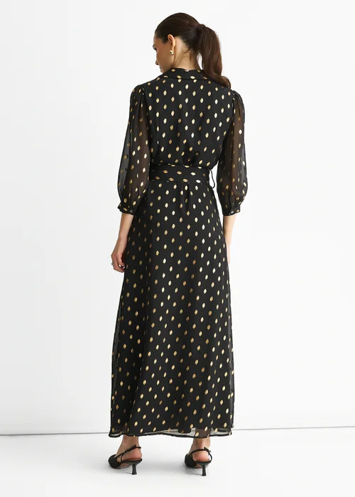 Gini London Black Chiffon Foil Belted Maxi Shirt Dress - 10 Image 2