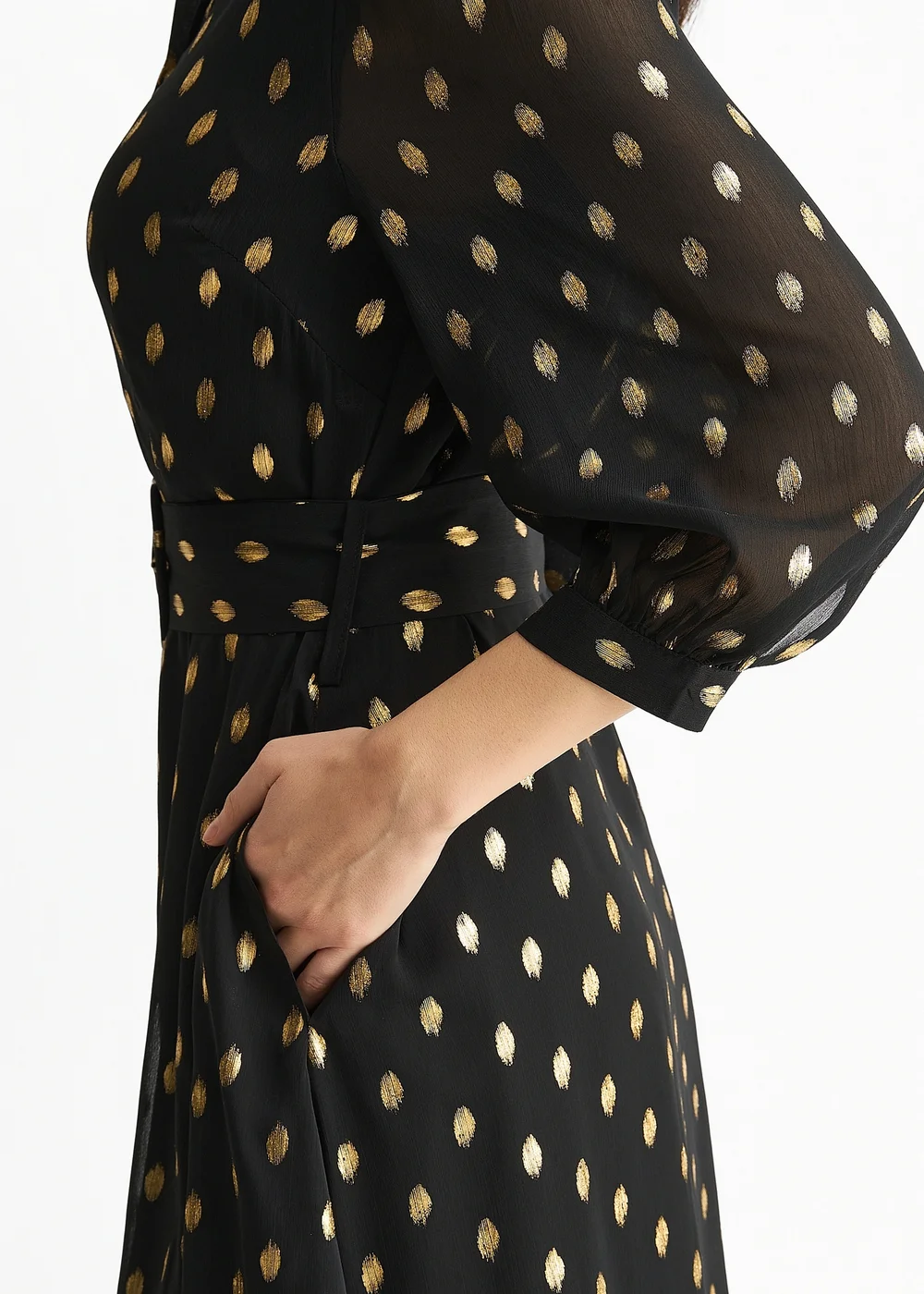 Gini London Black Chiffon Foil Belted Maxi Shirt Dress - 10 Image 3
