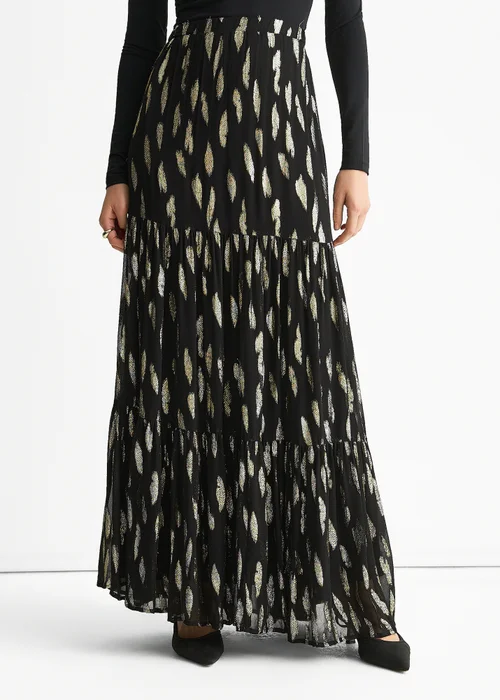 Gini London Black Clipped Jacquard Tiered Maxi Skirt - 8 Image 3