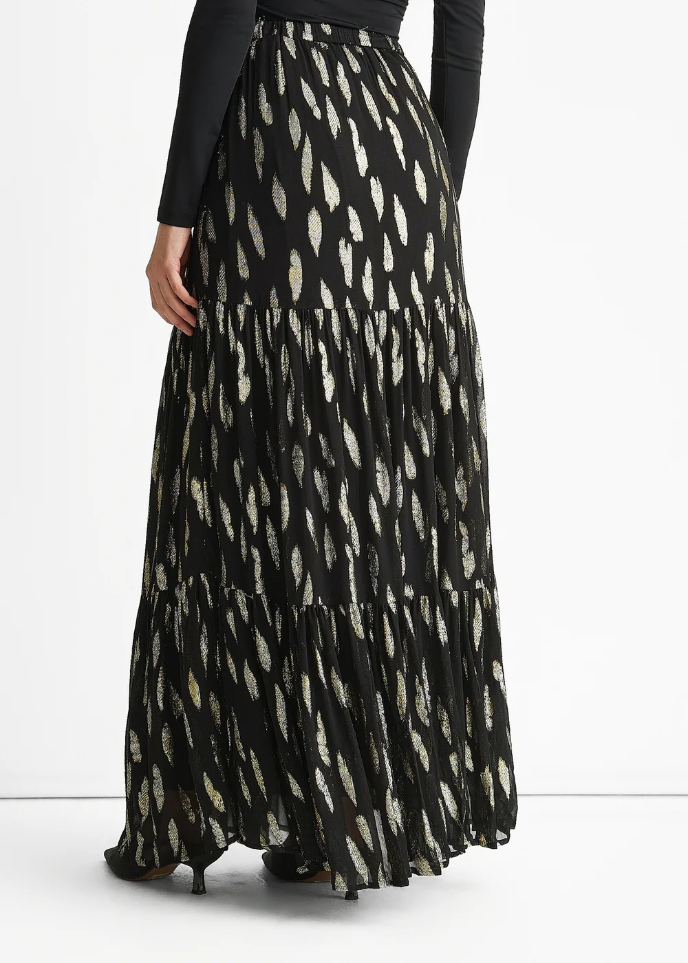 Gini London Black Clipped Jacquard Tiered Maxi Skirt - 8 Image 2