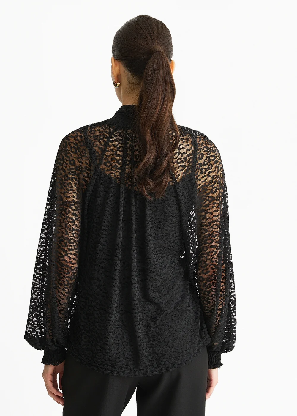 Gini London Black Animal Lace Neck Tie Detail Blouse - 12 Image 2