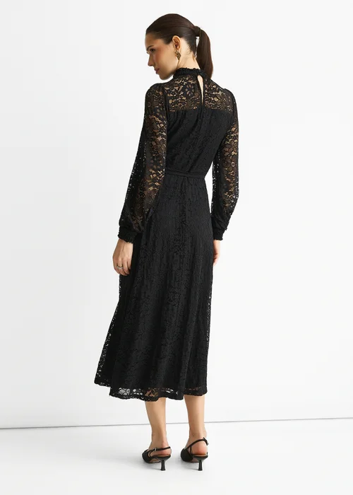 Gini London Black High Neck Jersey Lace Occasion Midi Dress - 8 Image 2
